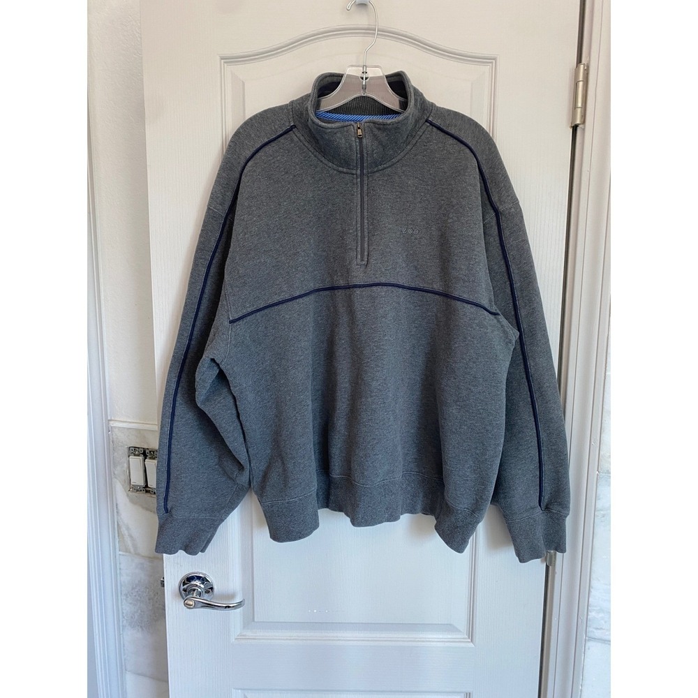IZOD Mens XXL Gray Navy Piped Fleece Quarter Zip Pullover Sweatshirt - Picture 9 of 10